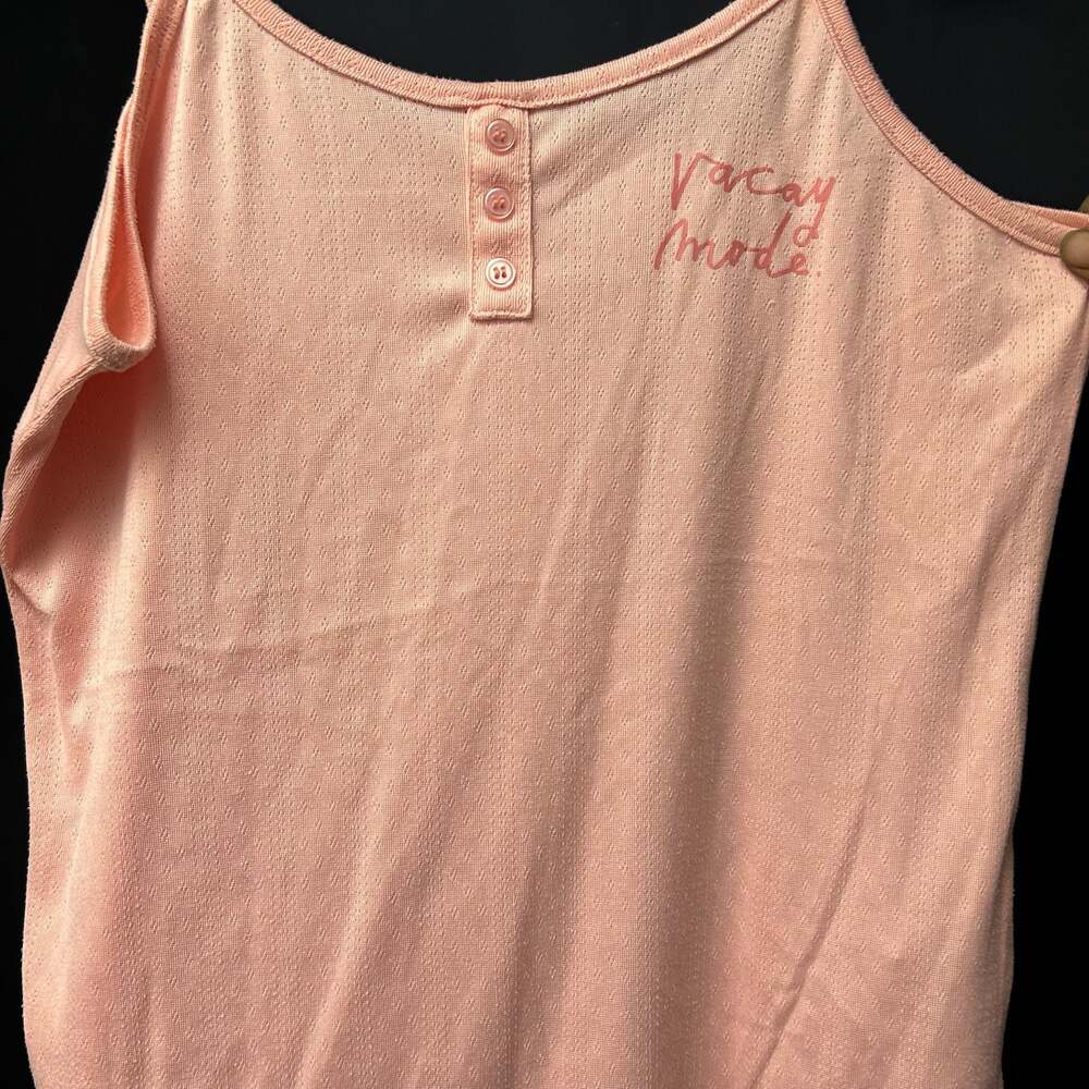 Rae Dunn Vacay Mode Pink Button-Front Tank Top Size M